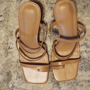 Women’s Strappy Square-Toe Slide Sandals — Tan